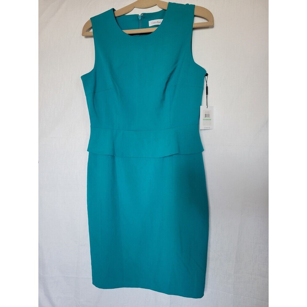 Calvin Klein Sleeveless Sheath dress With Peplum Waist Detail Lag Lagon  Size 8 - Picture 2 of 10